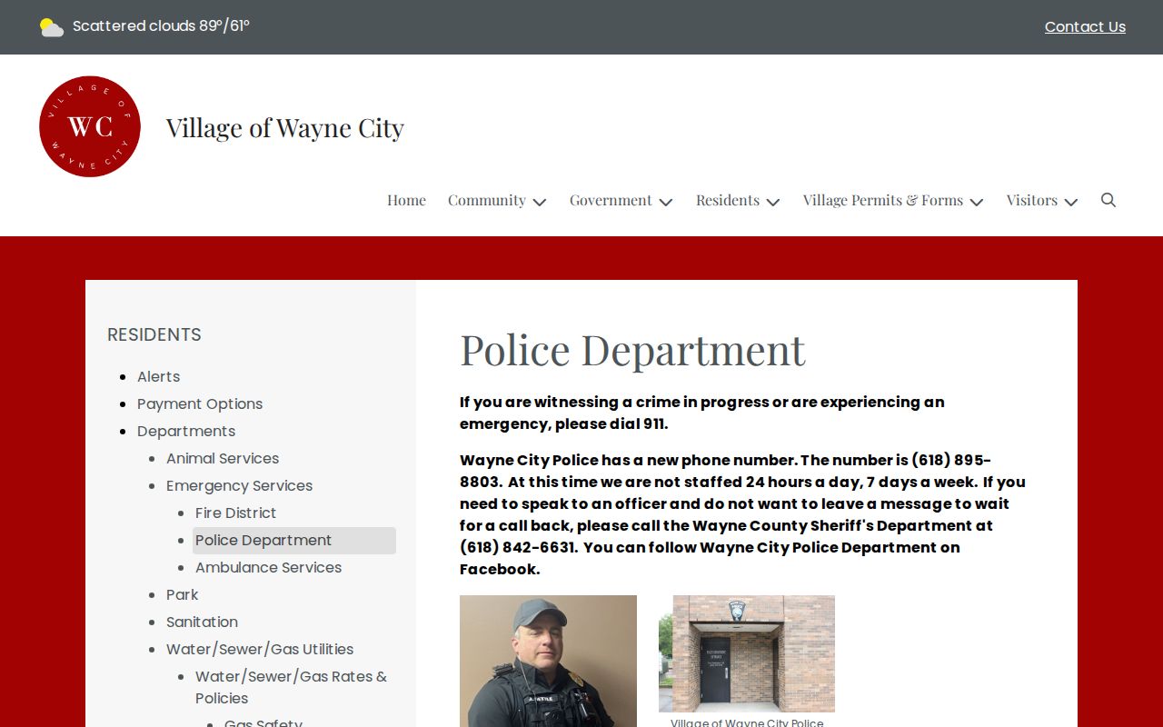 Official Village of Wayne City Police Department contact page