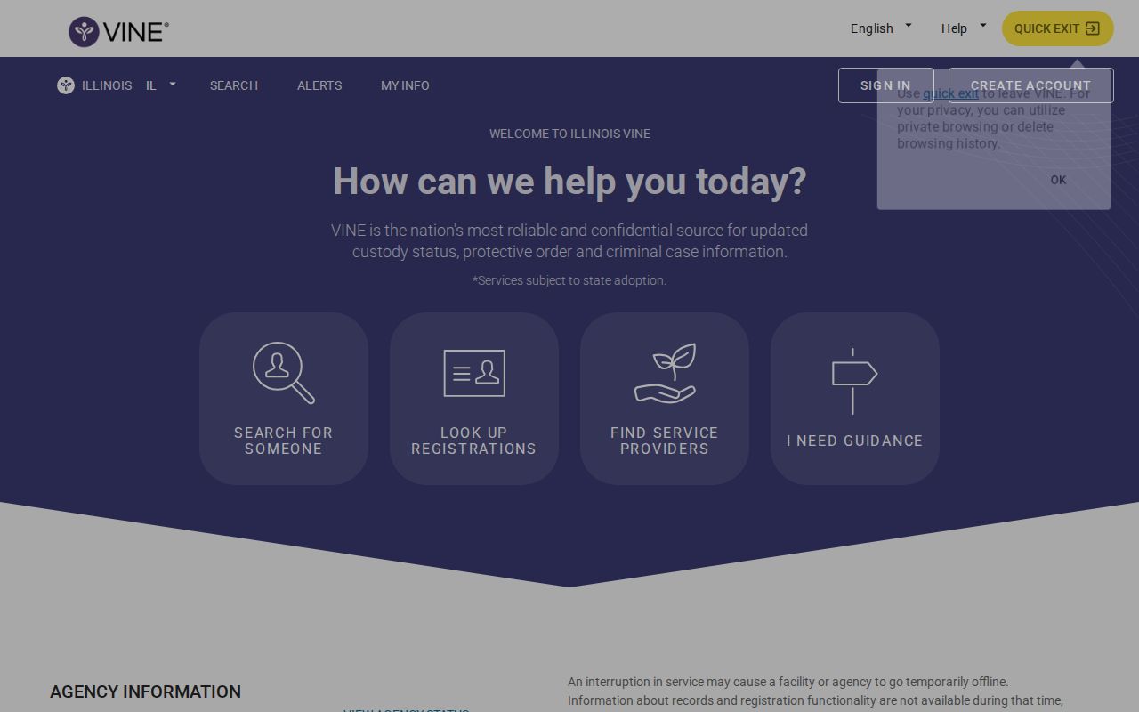 VINELink Illinois custody search screen