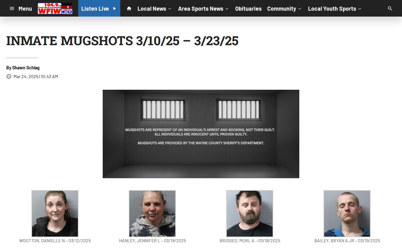 Dated WFIW multi-day Wayne County arrest batch