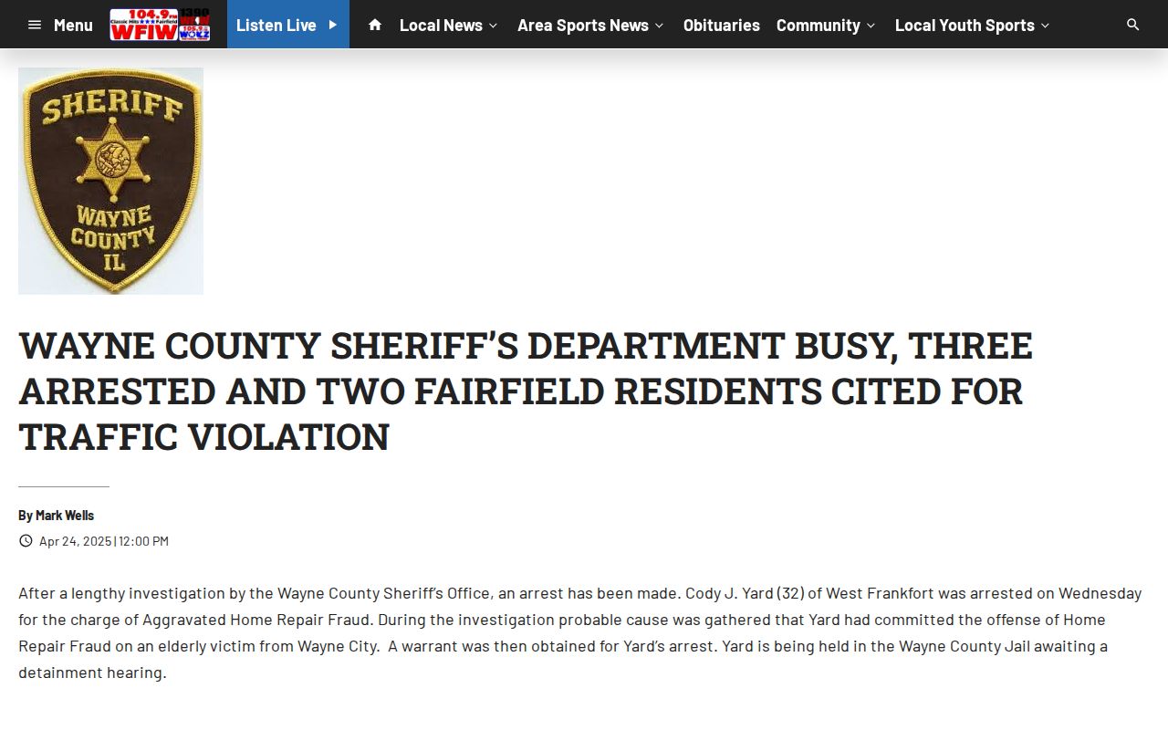 WFIW narrative report about Wayne County arrests and citations